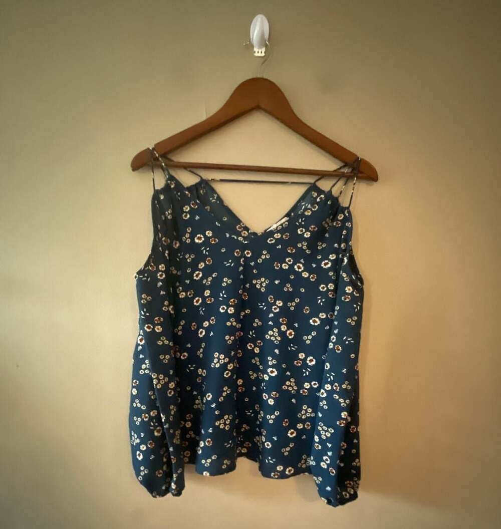 Crescent Blue Floral Cold Shoulder Long Sleeve Blouse Size S